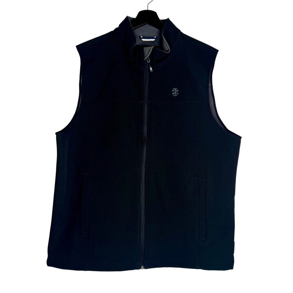 IZOD Mens Black Softshell Fleece Lined Full Zip Vest Large Stretch Water Resist